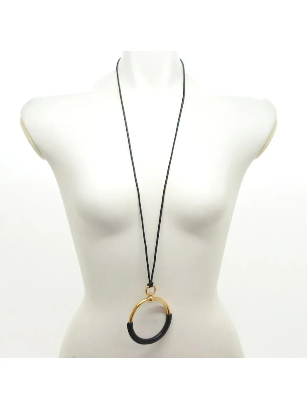 Hermes Necklace Loop Grand Leather Black Gold